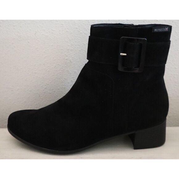 Mephisto Women's Sz 8.5 Black Gianina Suede Ankle Boots w/Buckle - Picture 6 of 10